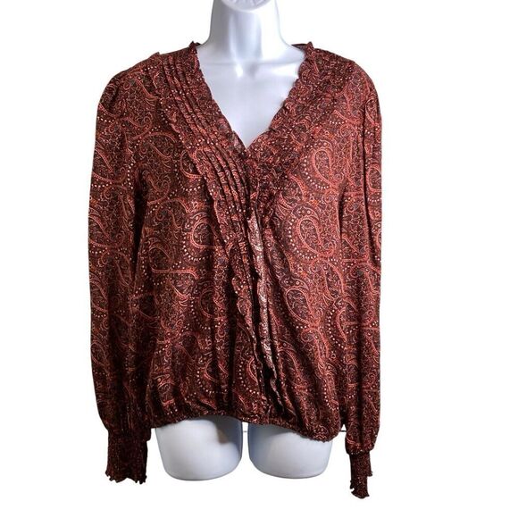 Evereve‎ Women's Adan Paisley Blouse Size L Boho Coquette Academia All Purpose - Picture 1 of 10
